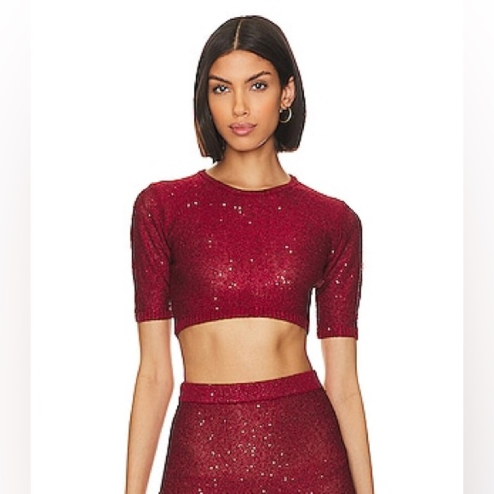 NWT Misa LA designer Vera sequin sweater top size M MEDIUM crop formal knit red